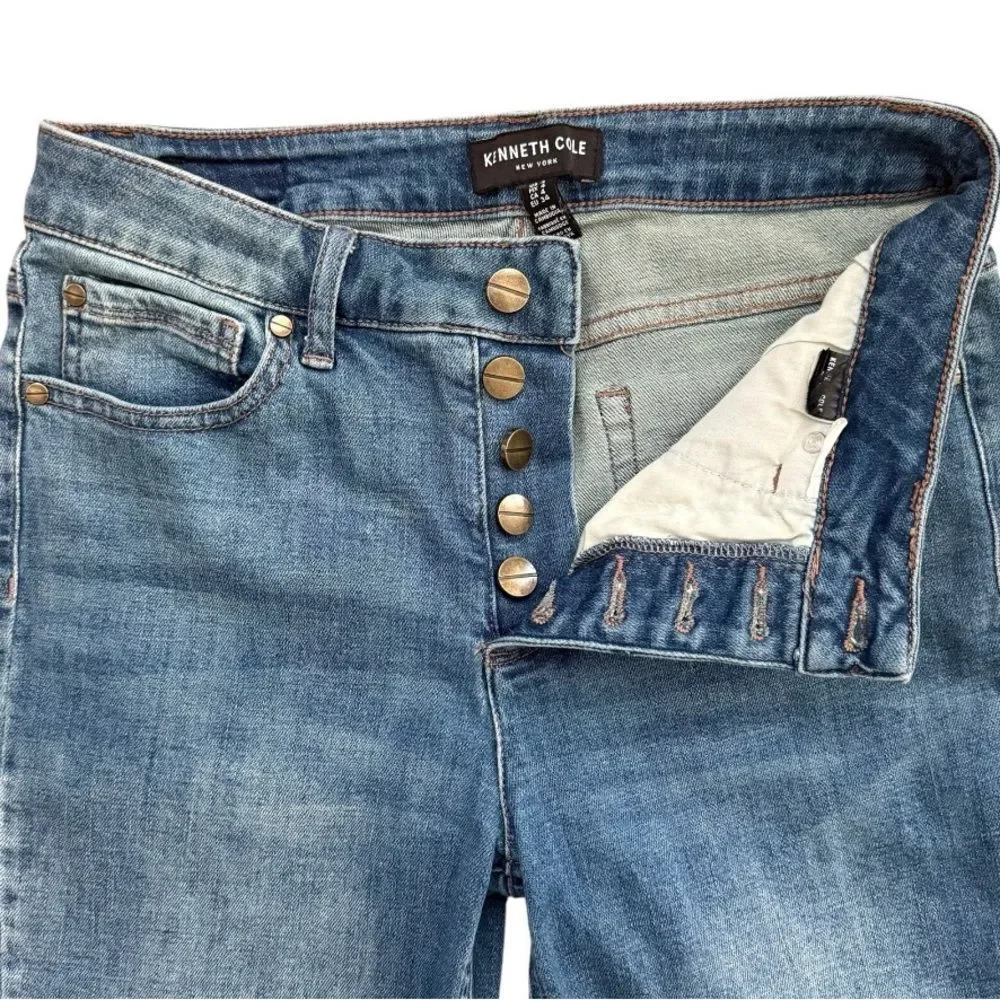 Kenneth Cole High Rise Straight Leg Jeans Blue Button Fly Raw Hem Denim Size 4 - Picture 4 of 8